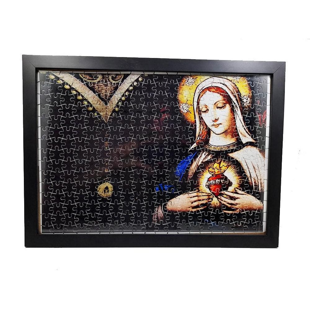 Quadro Quebra-Cabeça Coração De Maria 300 Peças + Terço