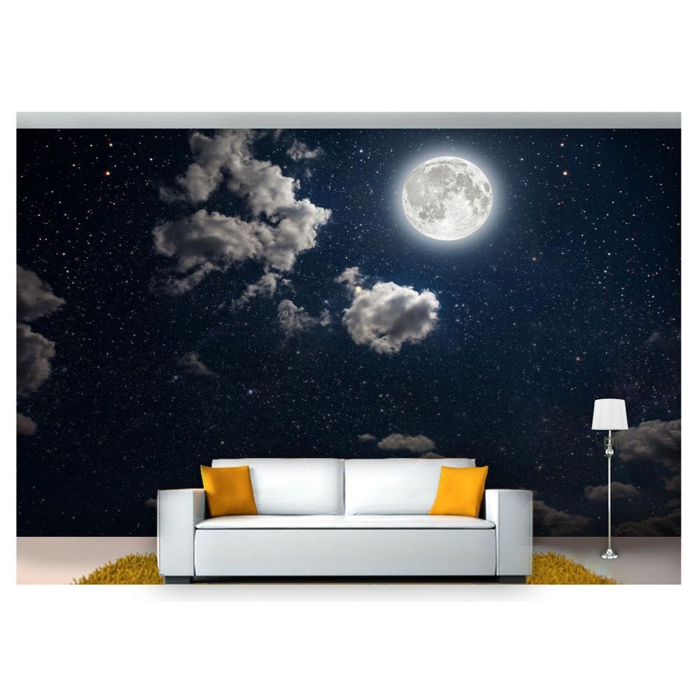 Papel De Parede Lua Noite Nuvens Céu 3D Lua30