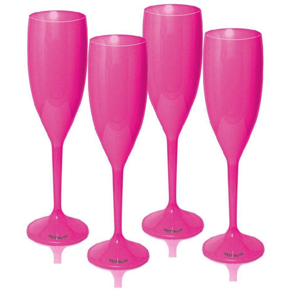 Kit 4 Taças Champagne Rosa Acrílico Poliestireno