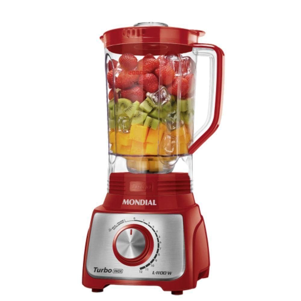 Liquidificador Mondial Turbo Vermelho 3L 12 Velocidades 1100W com Filtro – L-1100 110V (5878-01)