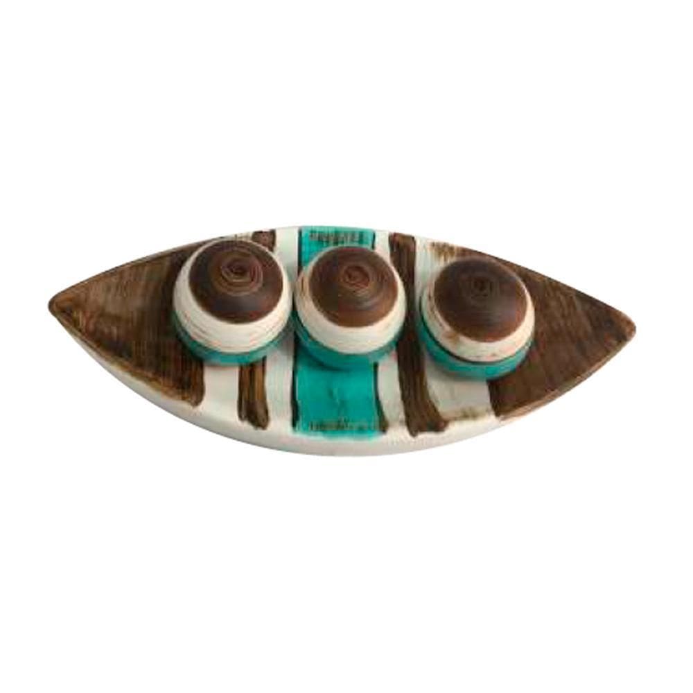 Barca Centro De Mesa 3 Em Cerâmica Marrom Tiffany