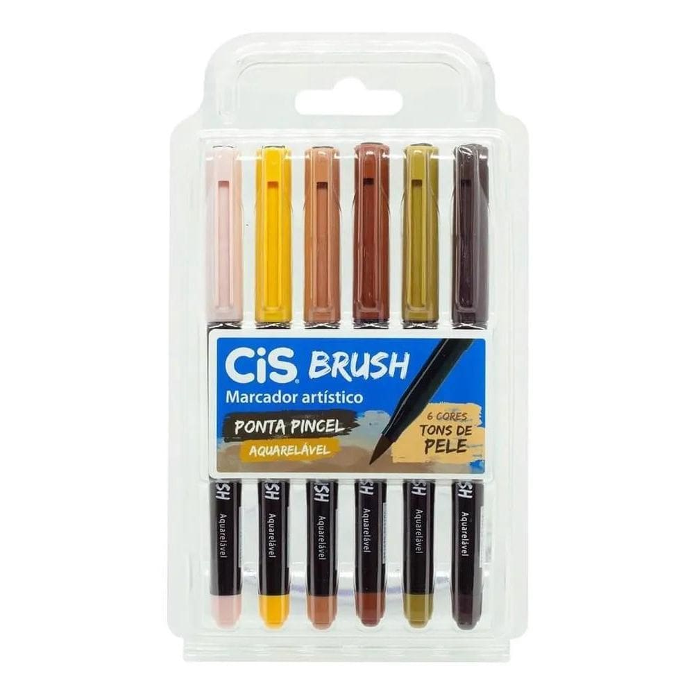 Caneta Brush Aquarelável Cis: 6 Tons Pele Para Arte