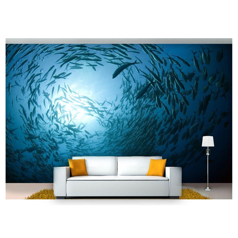 Papel De Parede Vida Marinha Peixes Cardume 3D Fm97