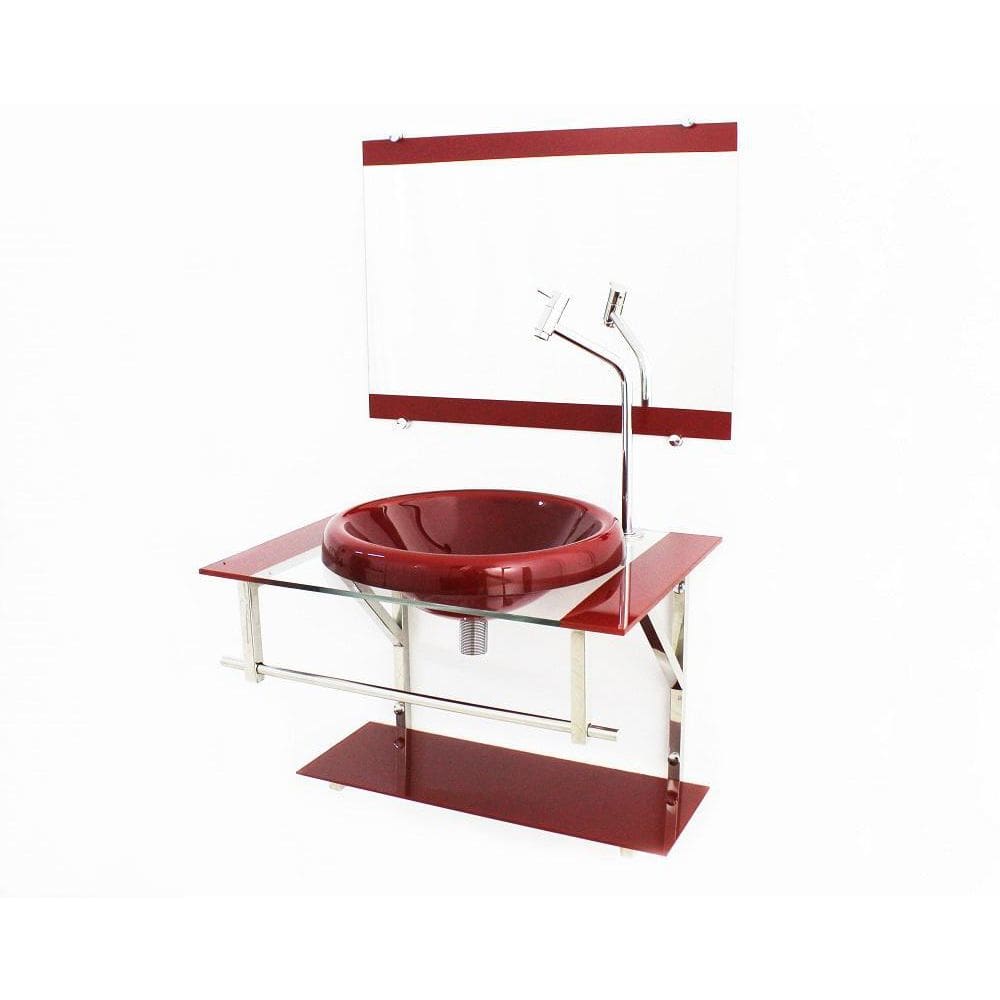 Gabinete Com Cuba Para Banheiro De Vidro 60Cm Inox  Vermelho