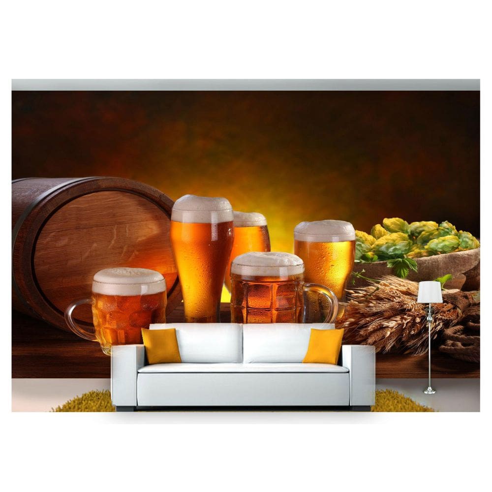 Papel De Parede Cerveja Bebida Barril Lupulo 3D Al83