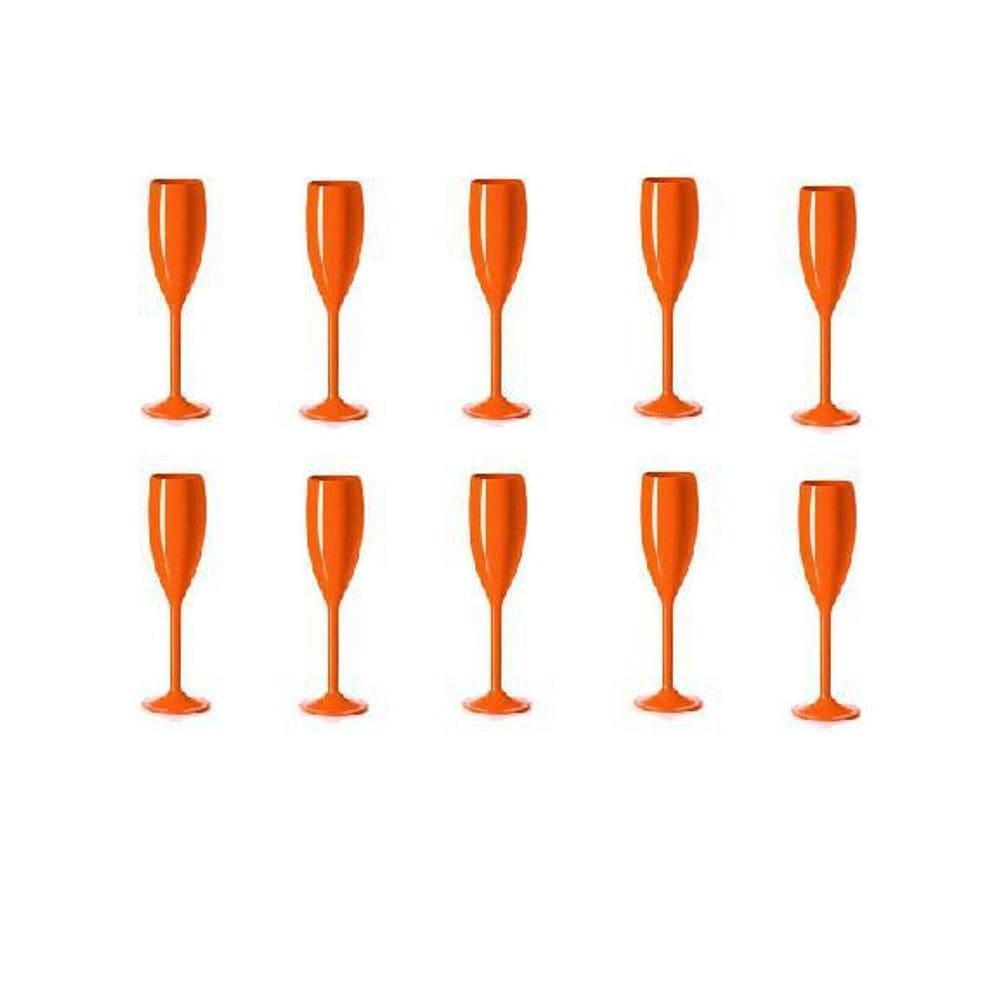 Kit 10 Taças Champanhe Laranja Acrílico Leve 180Ml