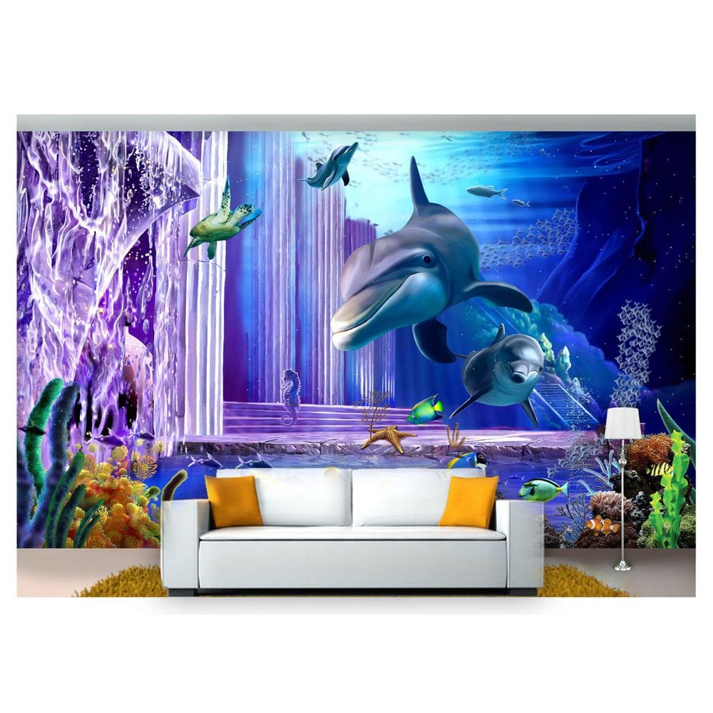 Papel De Parede Vida Marinha Golfinhos Mar 3D Fm107