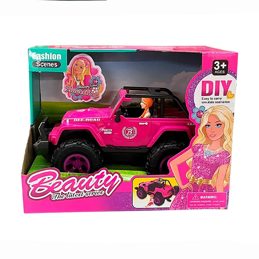 Boneca Mini Barbie Passeio de Jeep 4x4 Rosa com Led 10x24cm 8018 - COML Belatorre