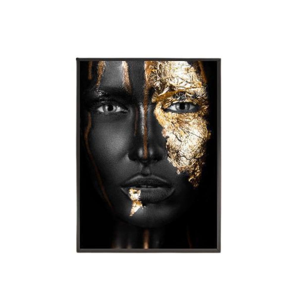 Quadro Decorativo Mulher Preto Com Dourado 20X30Cm