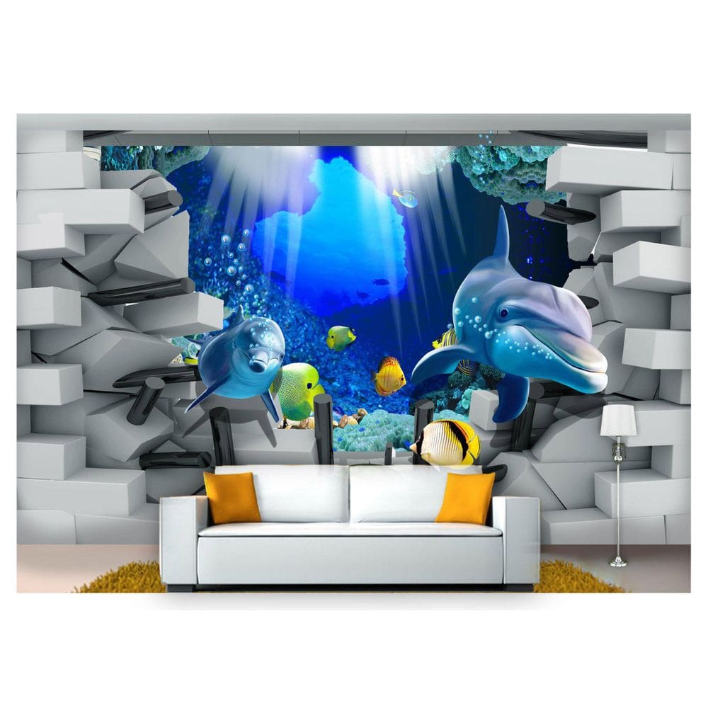 Papel De Parede Vida Marinha Golfinhos Mar 3D At64