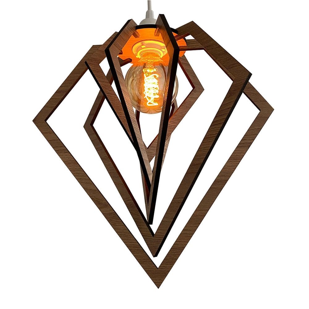 Lustre Luminária Pendente Teto Sala Balcão Diamante Carvalho