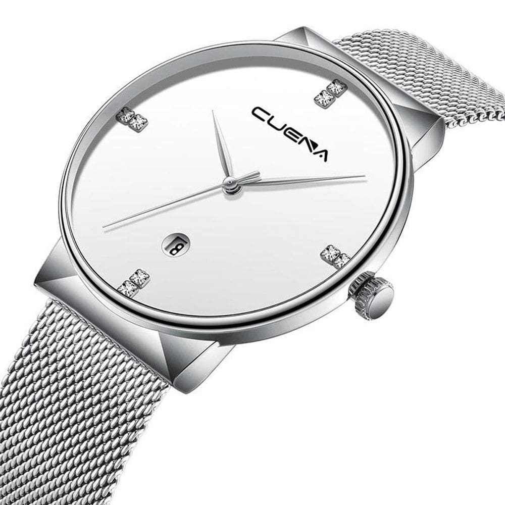 Relógio Feminino Cuena Strass Malha De Aço Prateado
