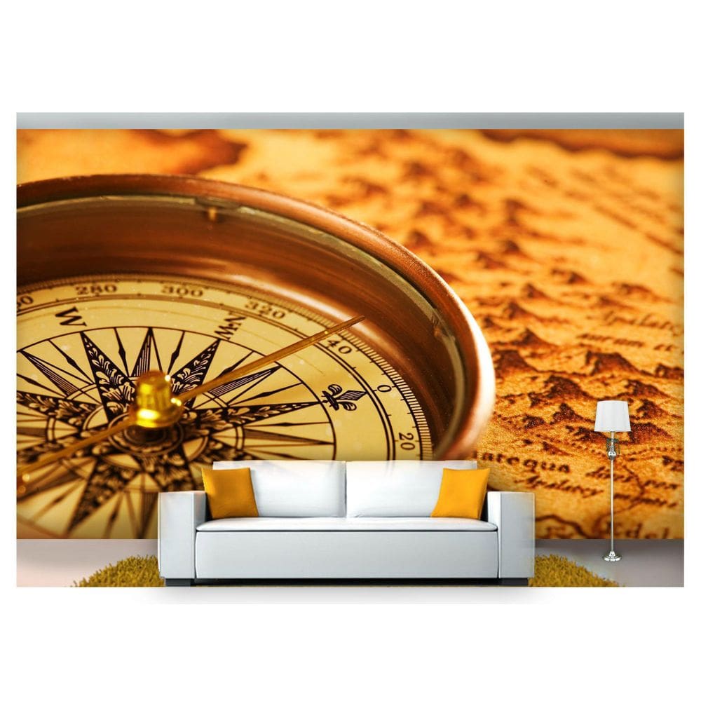 Papel De Parede Mapa Antigo Bege Bússola  Nmu13