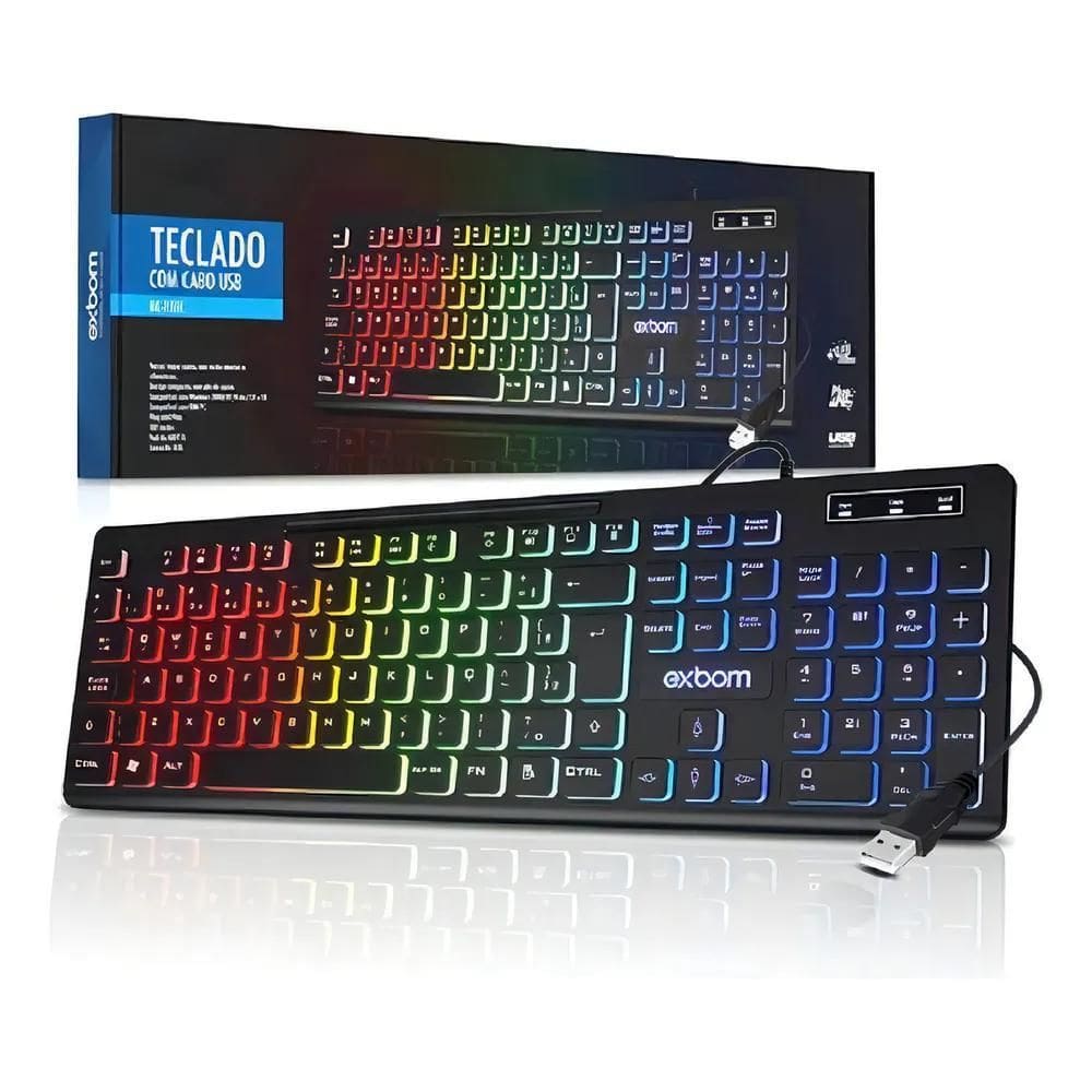 Teclado Gamer Rgb Slim Silencioso Usb Abnt2 Preto
