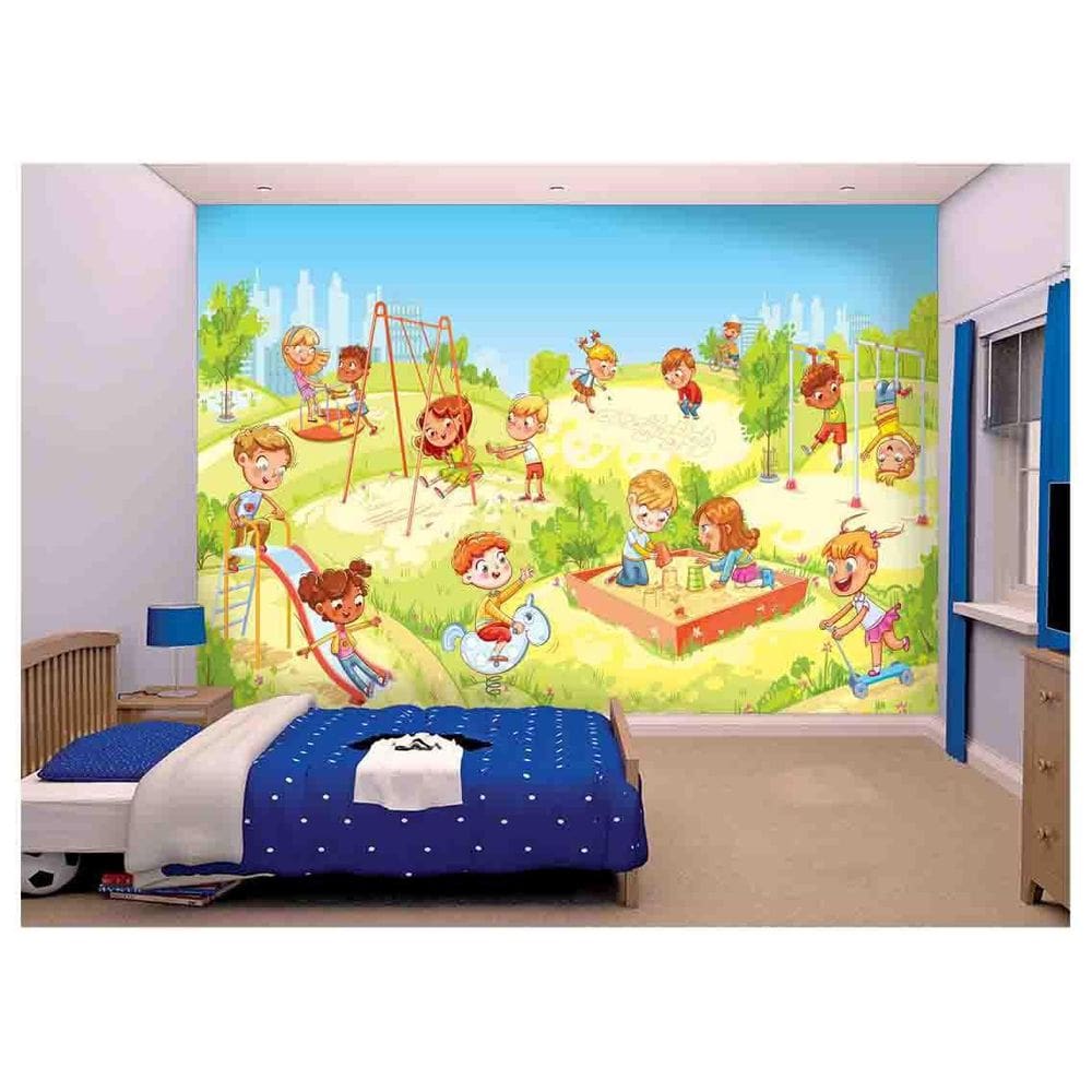 Papel De Parede Infantil Crianças Parquinho  Azs161