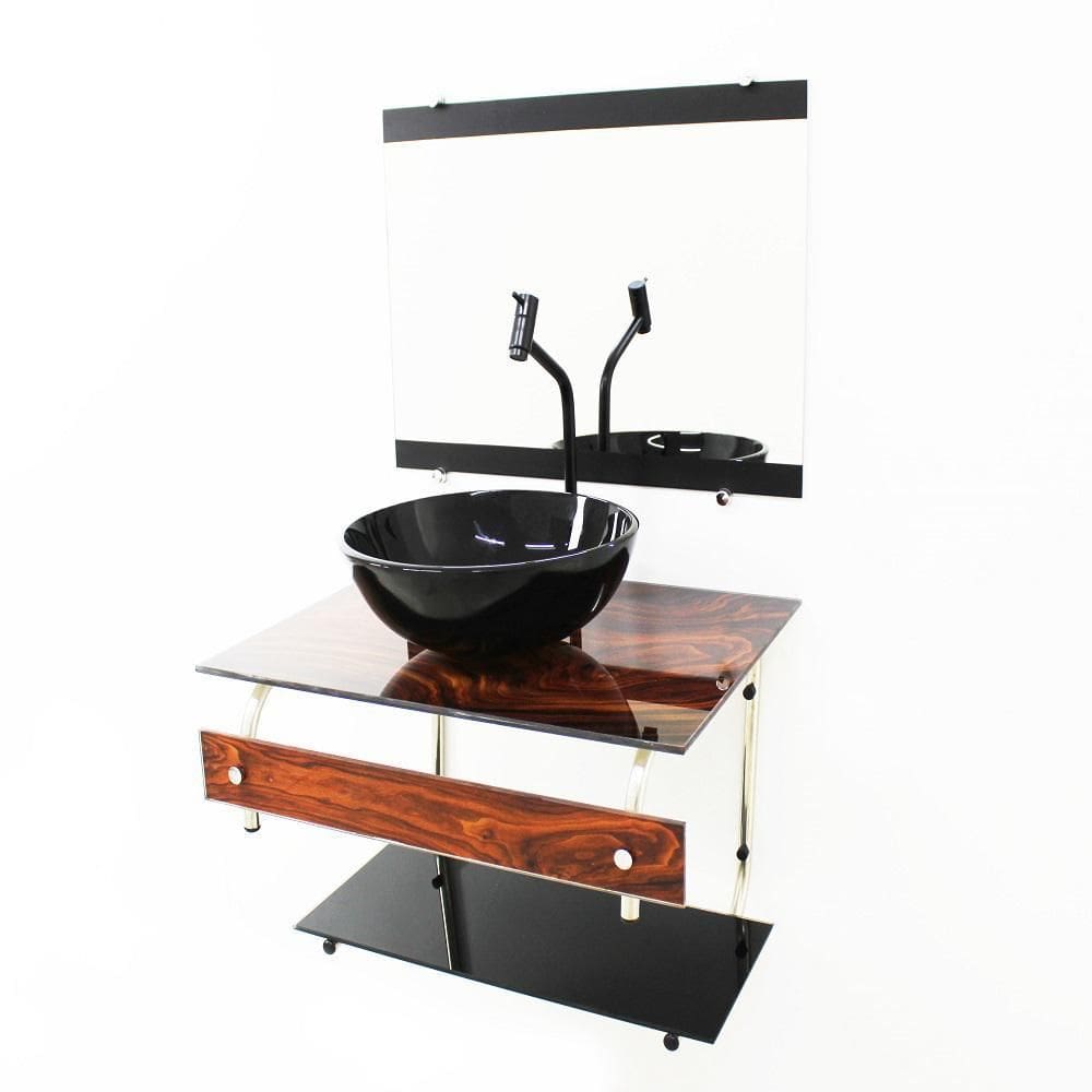 Gabinete De Vidro 60Cm Inox Com Cuba Redonda - Madeira