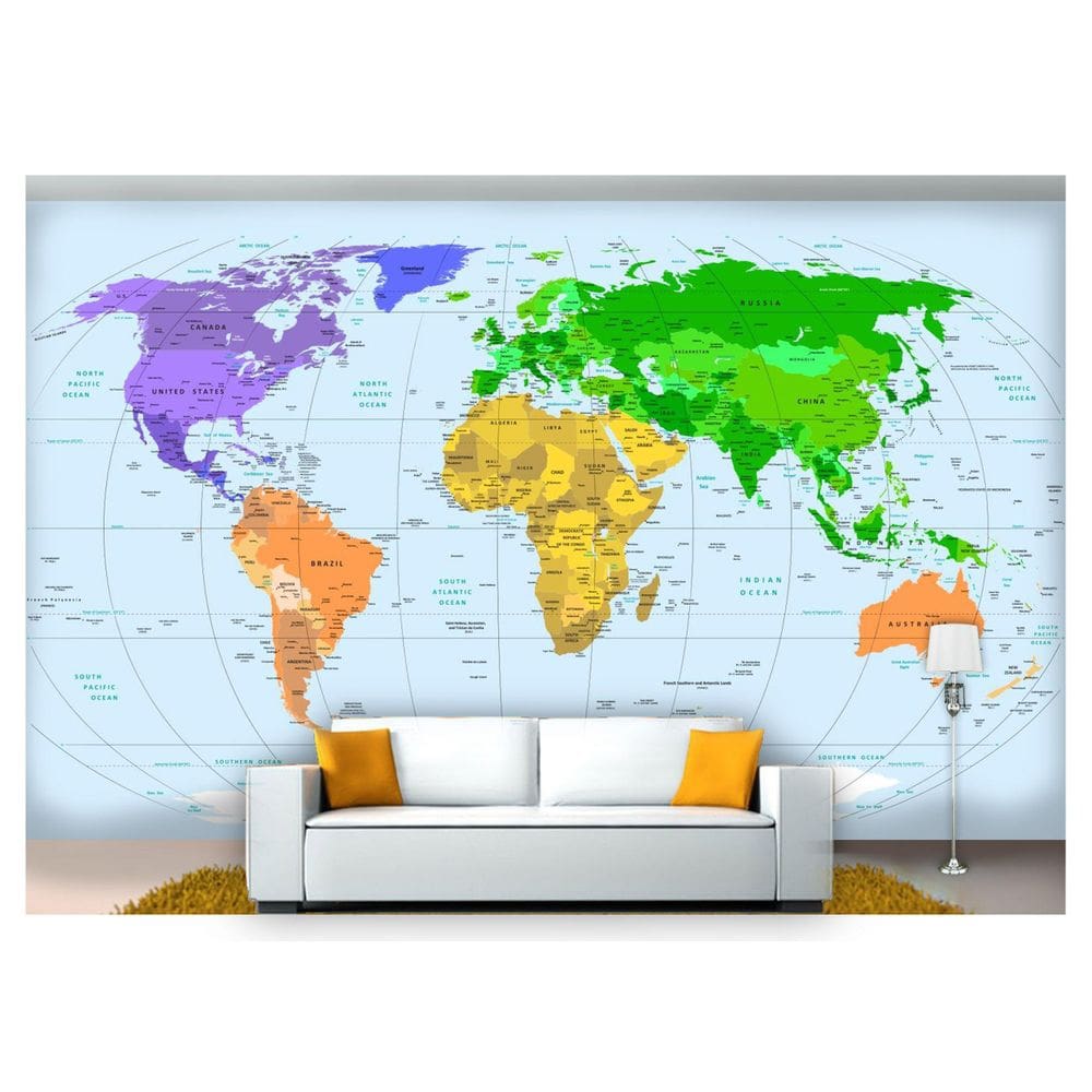 Papel De Parede Mapa Mundi Continentes Nmu04