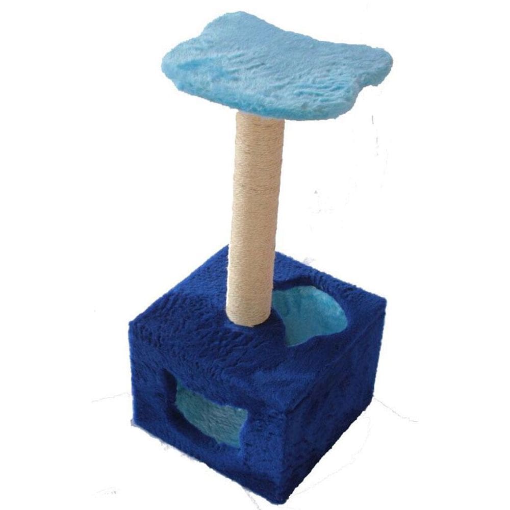 Arranhador Para Gatos Com Toca Azul Royal Com Azul Bebê
