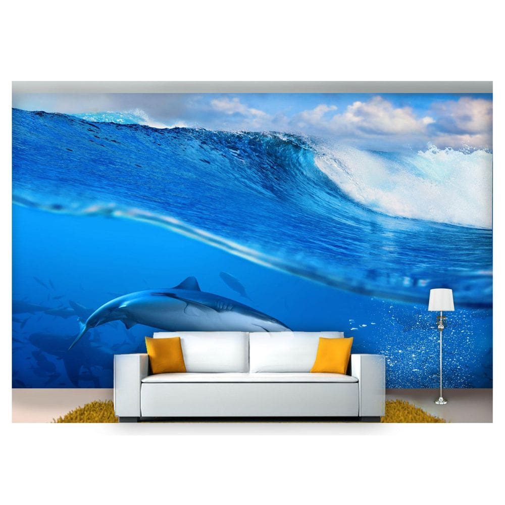 Papel De Parede Vida Marinha Tubarão Onda 3D Fm95