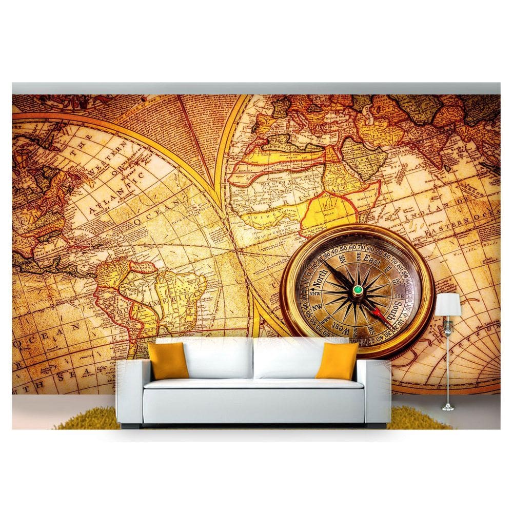 Papel De Parede Mapa Mundi Antigo Bússola  Nmu17