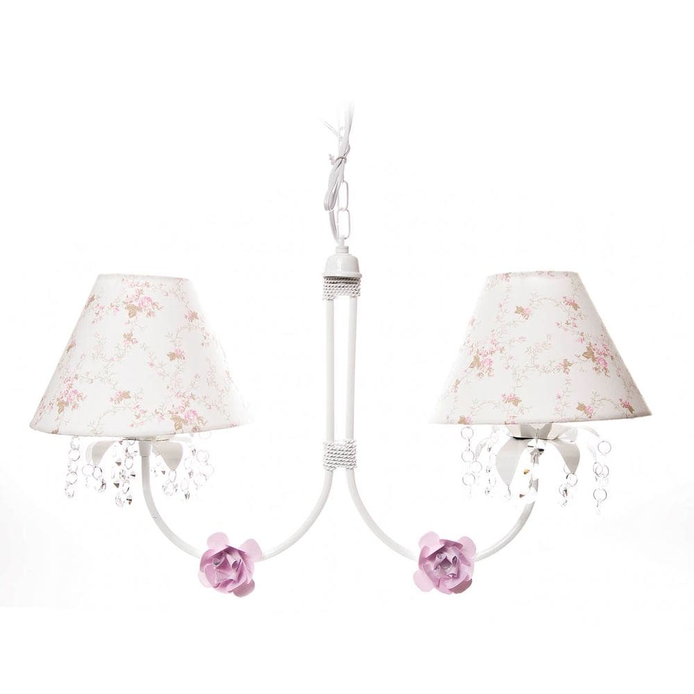 Lustre 2L Primavera Cristais 2 Flores P Rosa Quarto Infantil