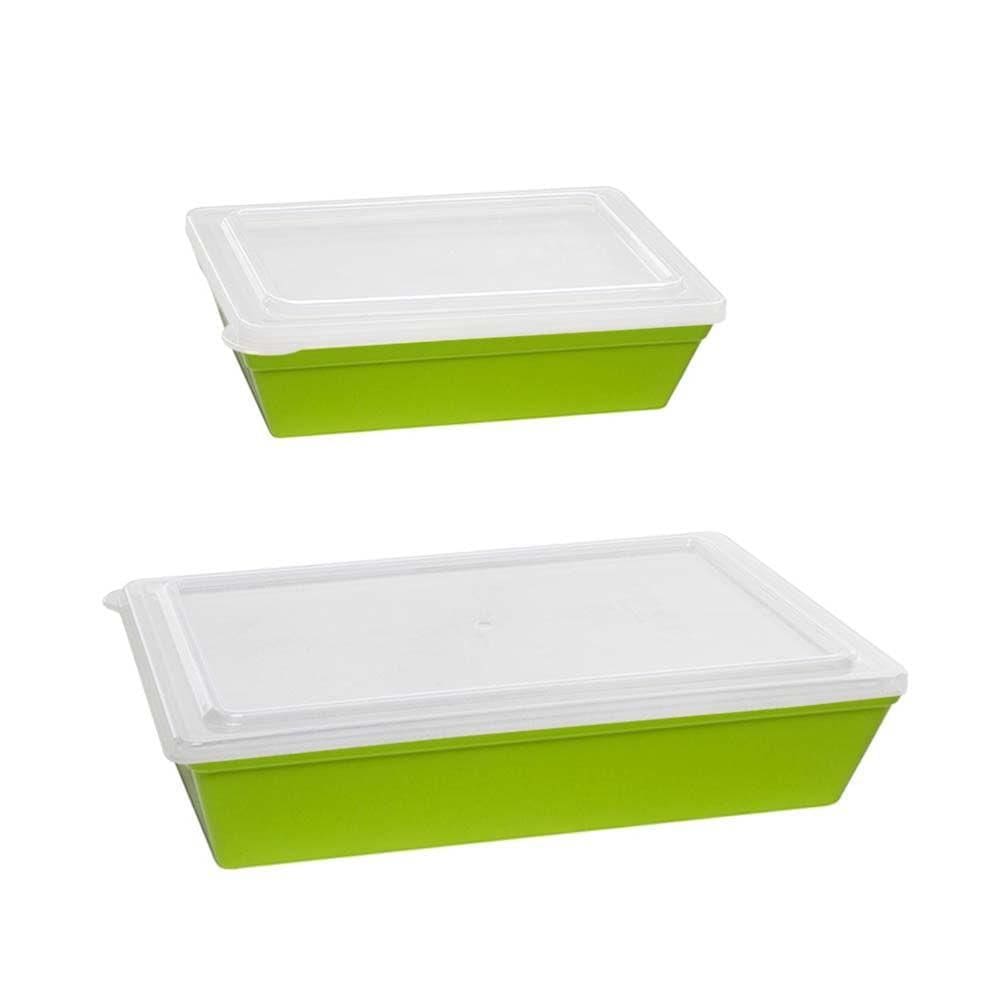 Kit Travessa Stillo Com Tampa Vemplast 2 Peças Verde