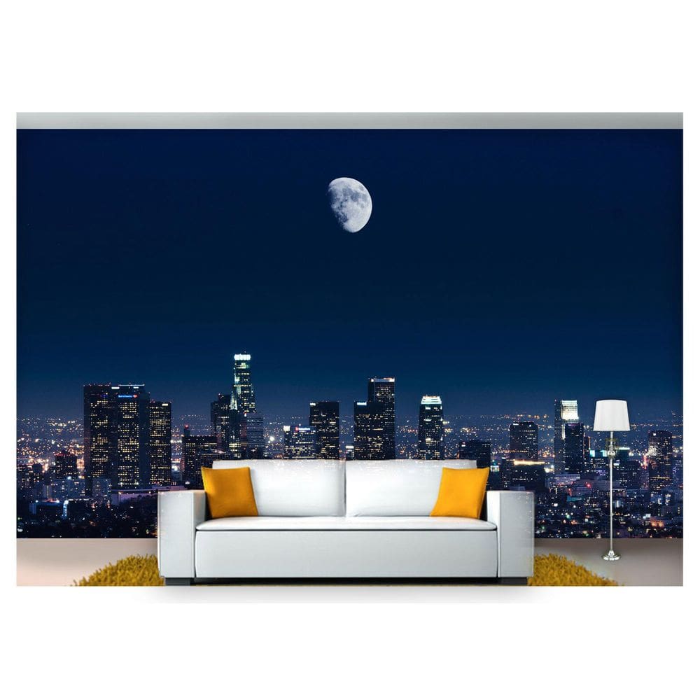 Papel De Parede Lua Noite Cidade Prédios 3D Nsk69