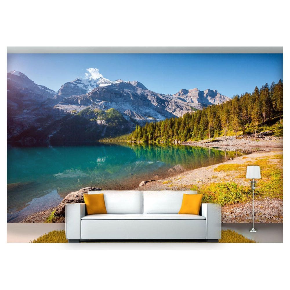 Papel De Parede Lago Montanha Céu Azul 3D  Nlk150
