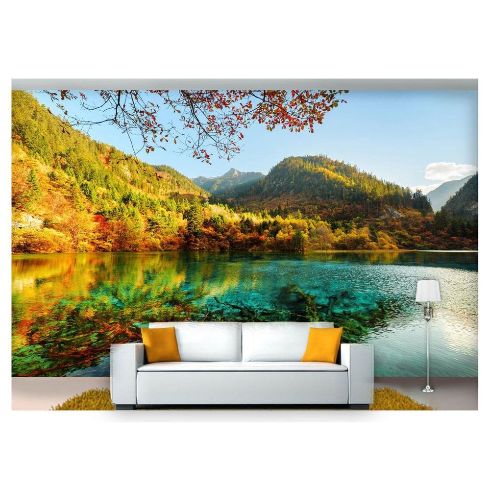 Papel De Parede Lago Água Cristalina Céu 3D Nlk132