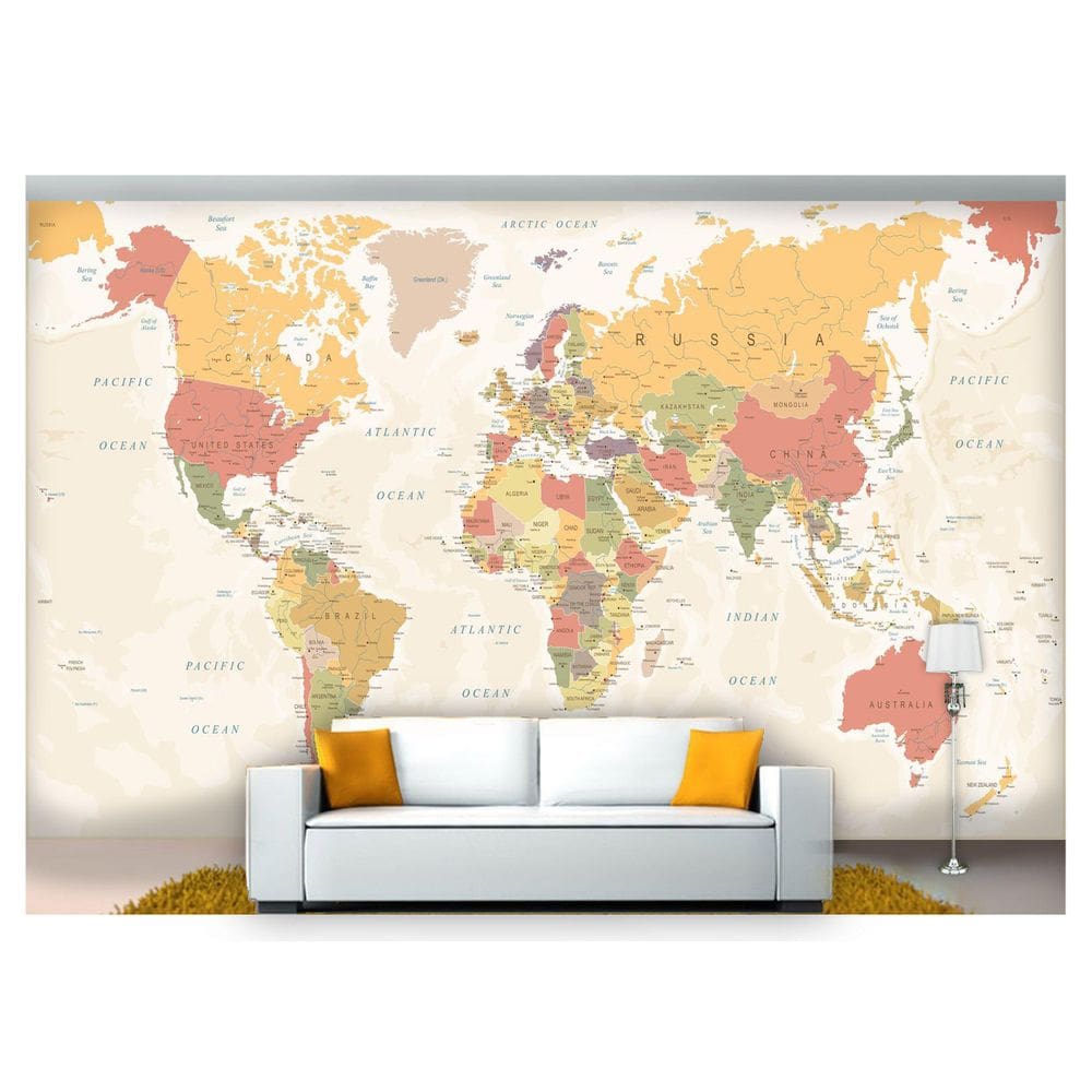 Papel De Parede Mapa Mundi Bege Creme 7,50M² Nmu11