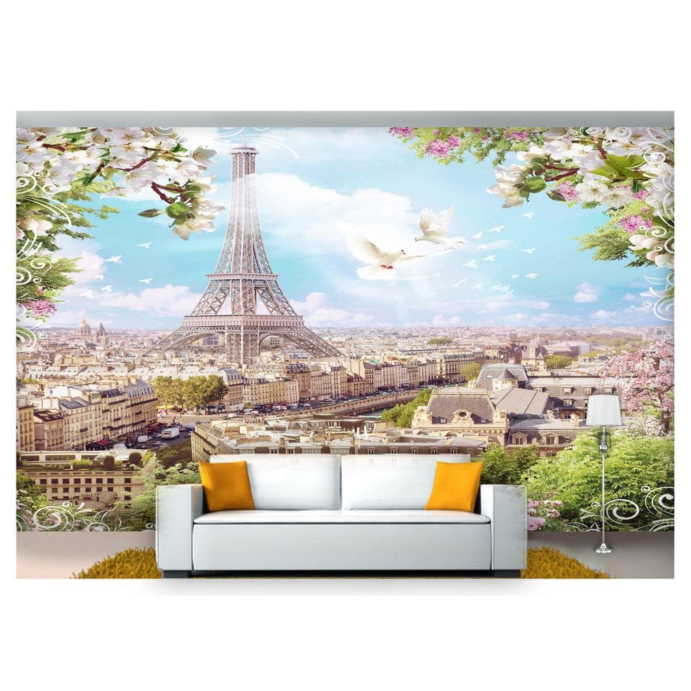 Papel De Parede Paisagem Digital Flores Eiffel Dah42