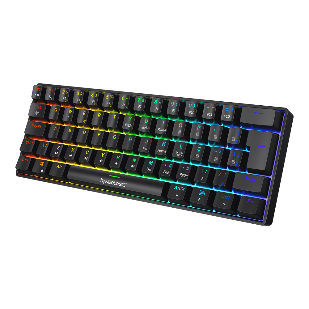 Teclado Gamer Mecânico Neologic Precision Pro Dark, 60%, RGB, Hot Swap, 61 Teclas, Switch Blue, Cabo Tipo C, Preto, PROD