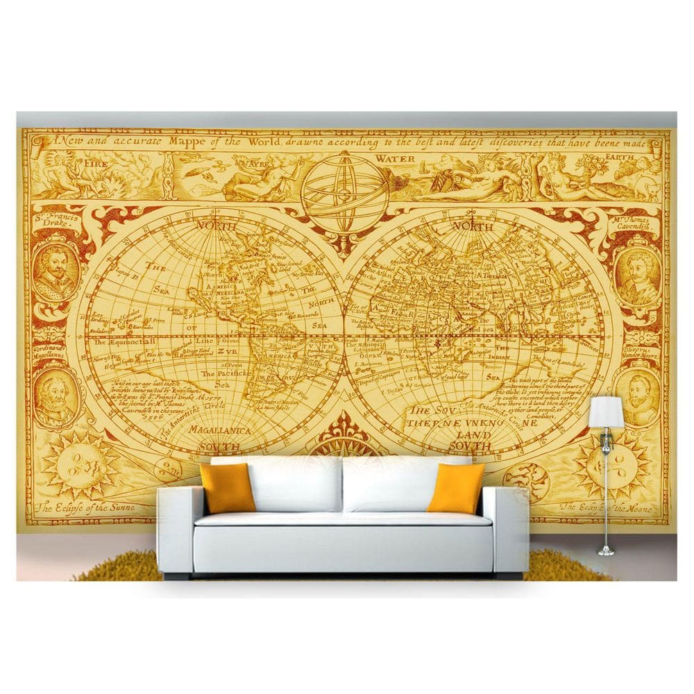 Papel De Parede Mapa Mundi Antigo Bege 7,50M² Nmu14