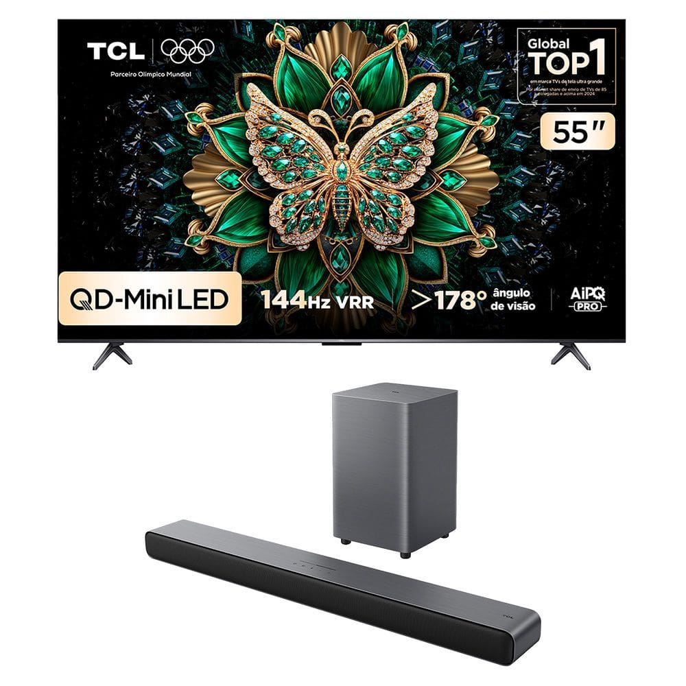 Combo Smart TV TCL 55 QLED Mini LED 4K C6K WiFi 144Hz 55C6K e Soundbar TCL Subwoofer 2.1 S55H