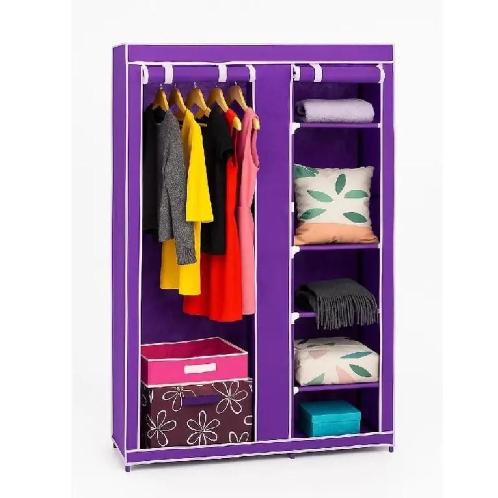 Guarda Roupa Organizador 5 Prateleiras Multiuso Porta Cabide Bolsa Lencol Brinquedos Portatil Roxo