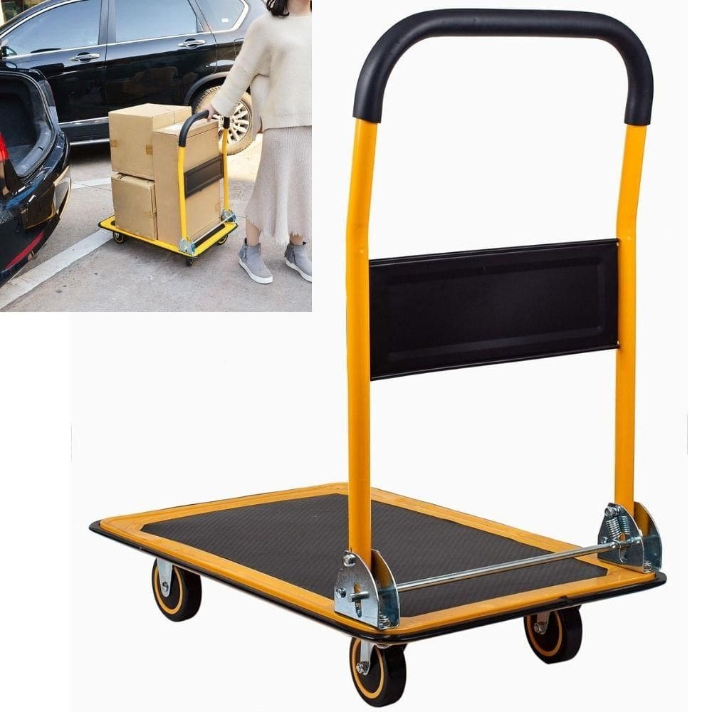 Carrinho Carga Plataforma 150Kg 4 Rodas Carro Multiuso Base De Ferro Transporte Logistica Dobravel Caixas Prancha