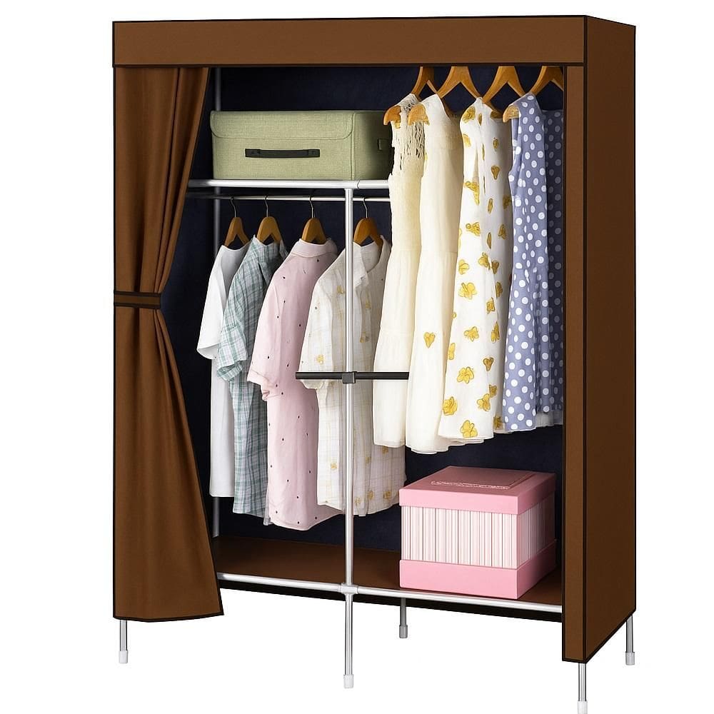 Armario Portatil Organizador Guarda Roupa Marrom Com Cabideiro Prateleira E Sapateira Otimo Para Quarto Camping Ou Casa