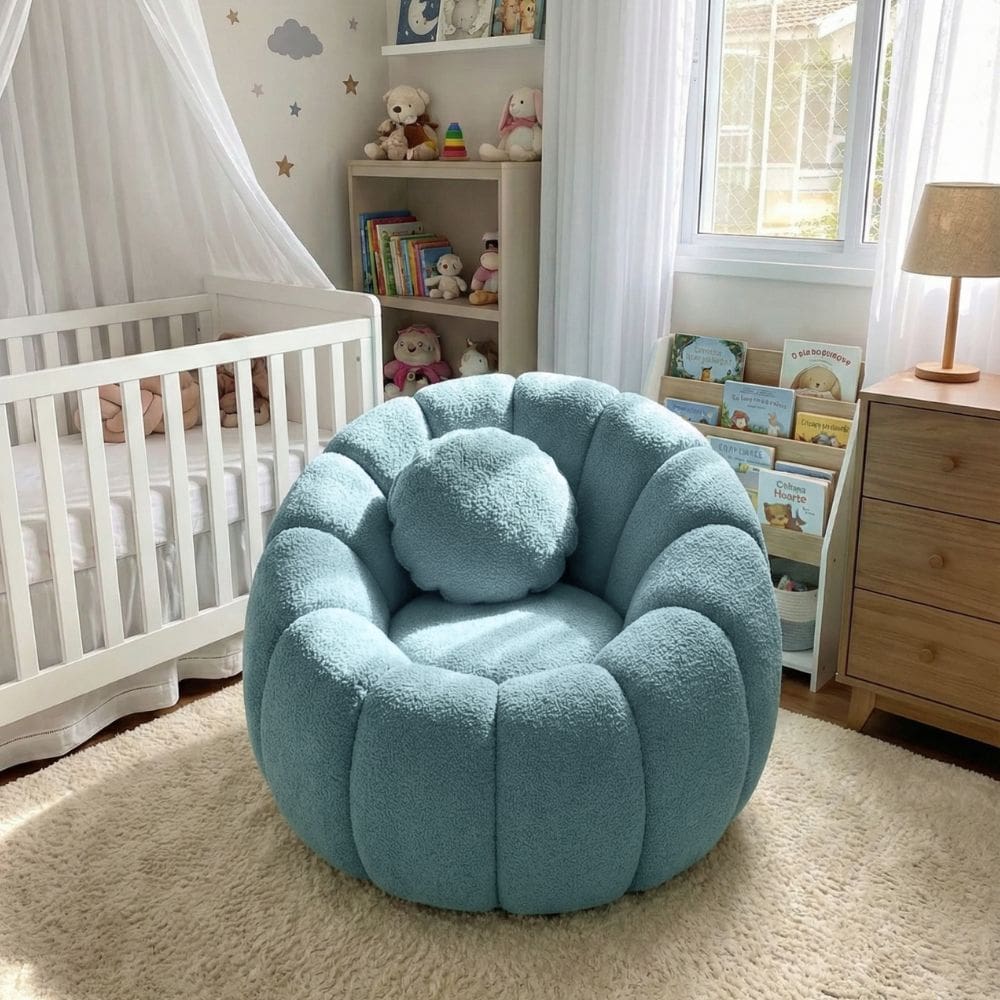 Poltrona Decorativa Concha C/Almofada Boucle Azul Turquesa Abobora - Montanaris Decor