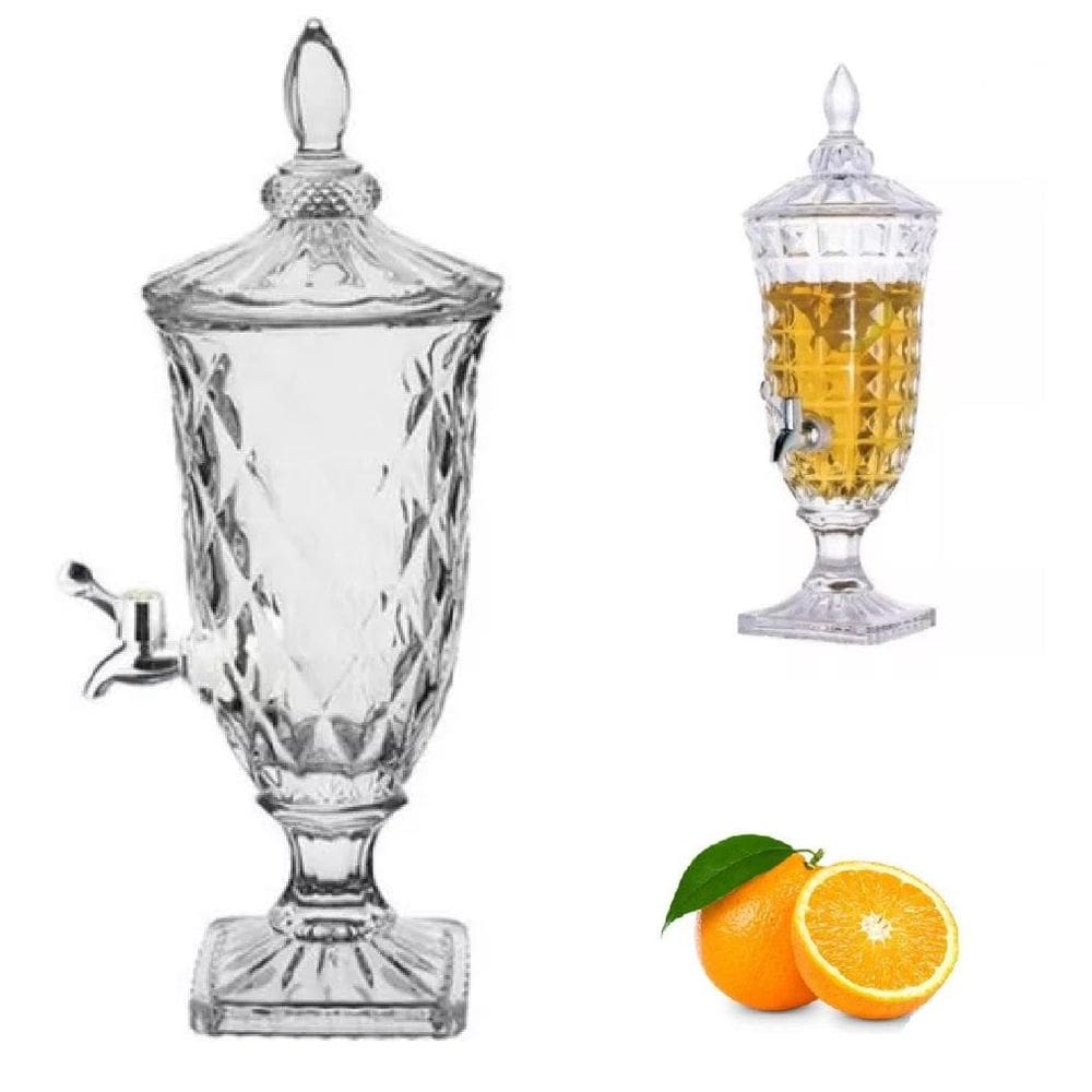 Suqueira Cristal  2 Litros Luxo Dispenser De Bebidas Vidro Com Torneira Vintage Festa Casamento