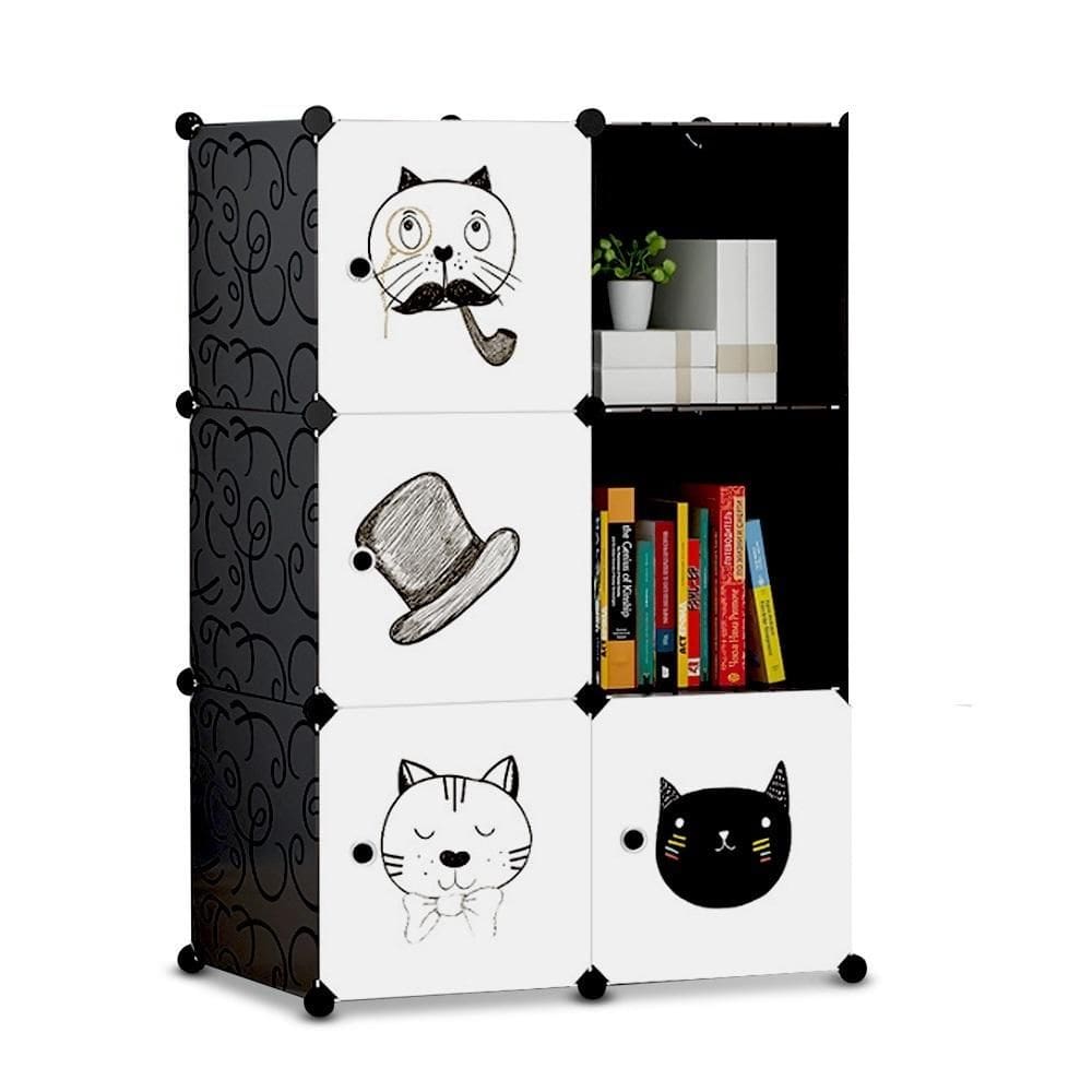 Organizador Infantil Gatos 6 Modulos Armario Brinquedo Decorativo Estante Modular Nicho Guarda Roupa