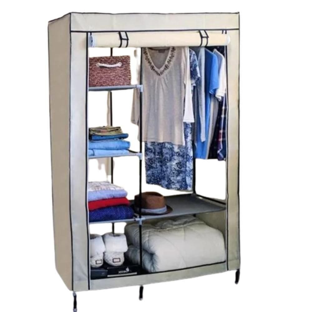 Armario Compacto Organizador Guarda Roupa Duplo Cabideiro Arara Roupas Sapateira Prateleiras Bege