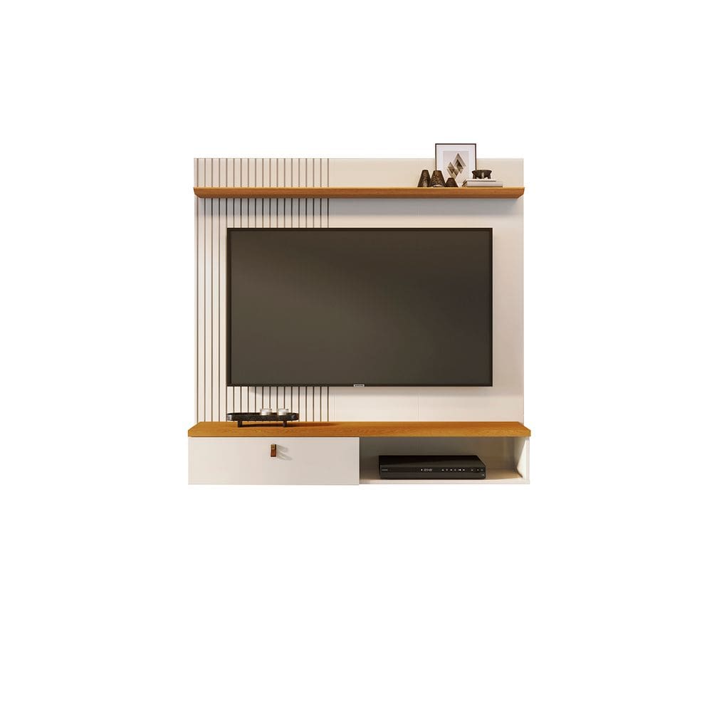 Liberty Móveis Painel para TV Íris 141cm Cinamomo e Off White Suspenso com Porta Basculante e Prateleira