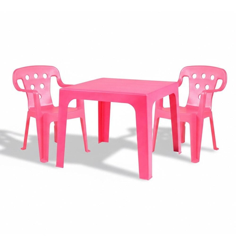 Kit com 2 Cadeiras e 01 Mesa de Plástico Infantil Mor, Rosa