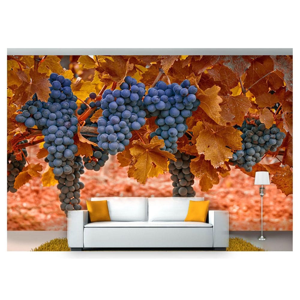 Papel De Parede Fruta Cacho De Uva Parreira 3D Al70