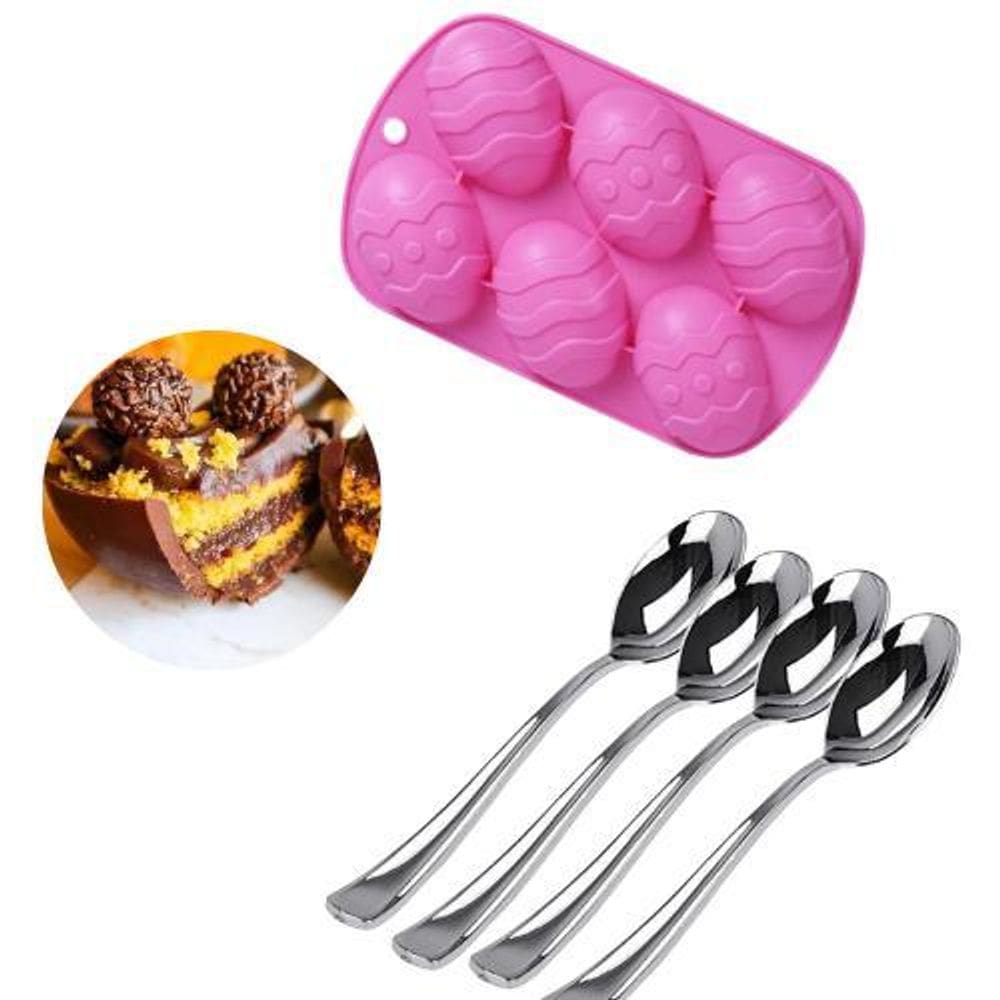 Kit Páscoa Forma De Silicone Para Ovo + 10 Colheres De 14Cm