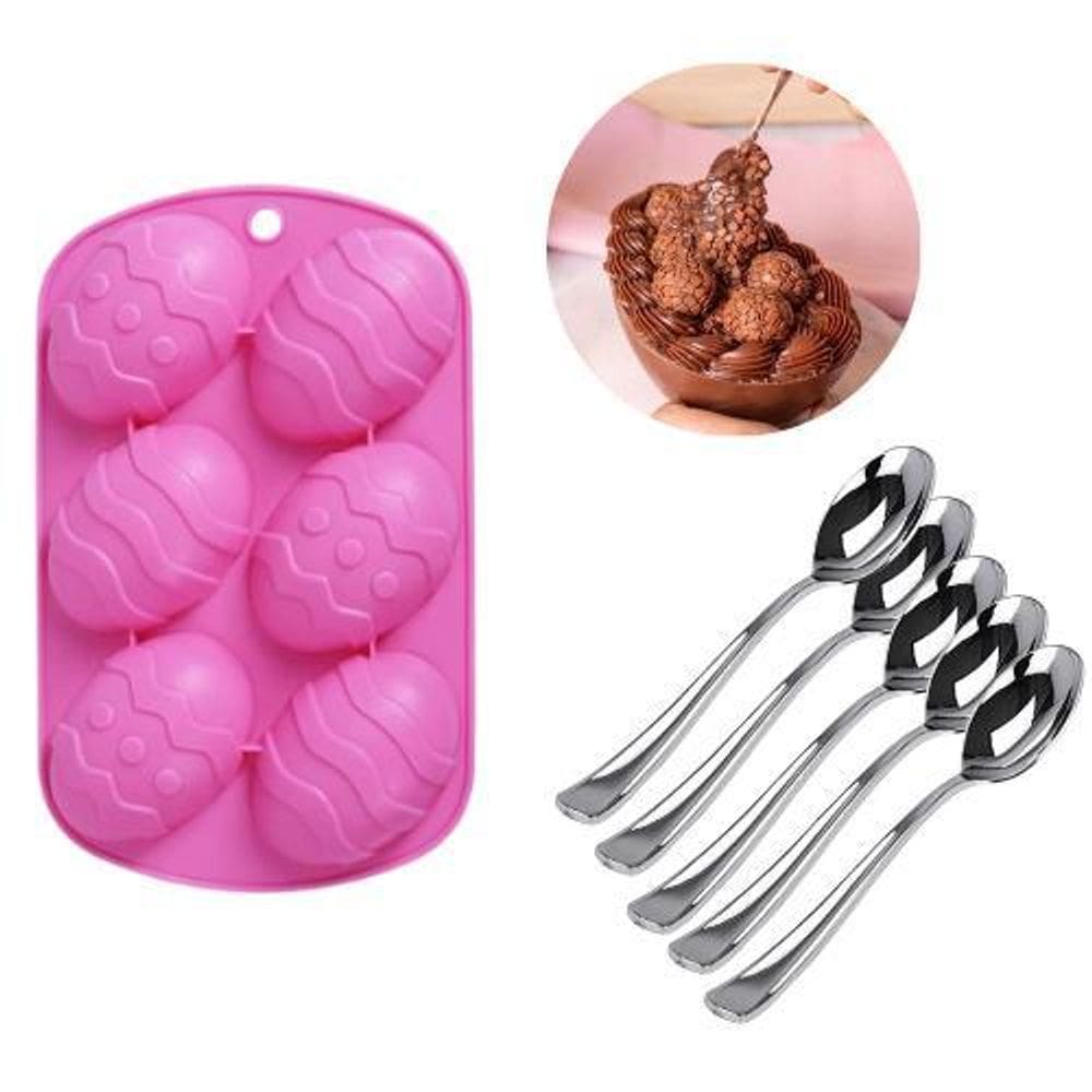 Kit Páscoa Forma De Silicone Para Ovo + 20 Colheres De 10Cm