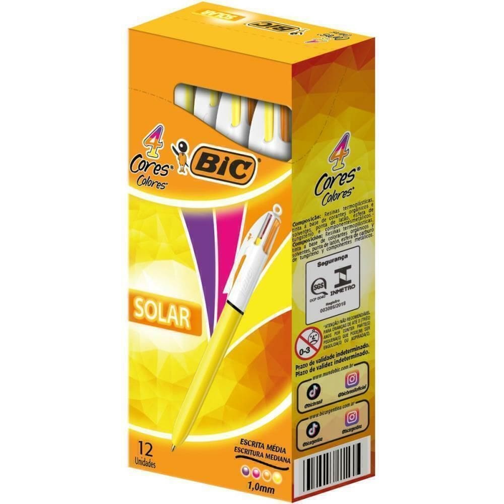 Caneta Esferográfica Bic 4 Cores Solar Fashion 12un - Bic