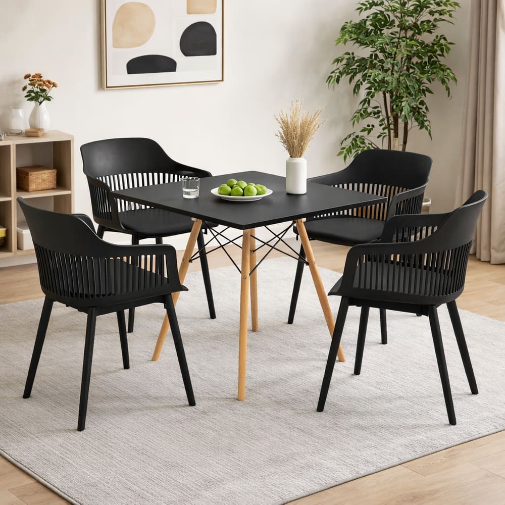 Conjunto Mesa de Jantar Quadrada 90cm com 4 Cadeiras Marcela – Design Moderno e Sofisticado, Preto