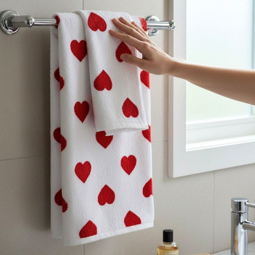 Jogo Toalha de Banho e Toalha de Rosto Felpuda Corações Vermelho 100% Algodão Teka - Toque Macio e Alta Absorção