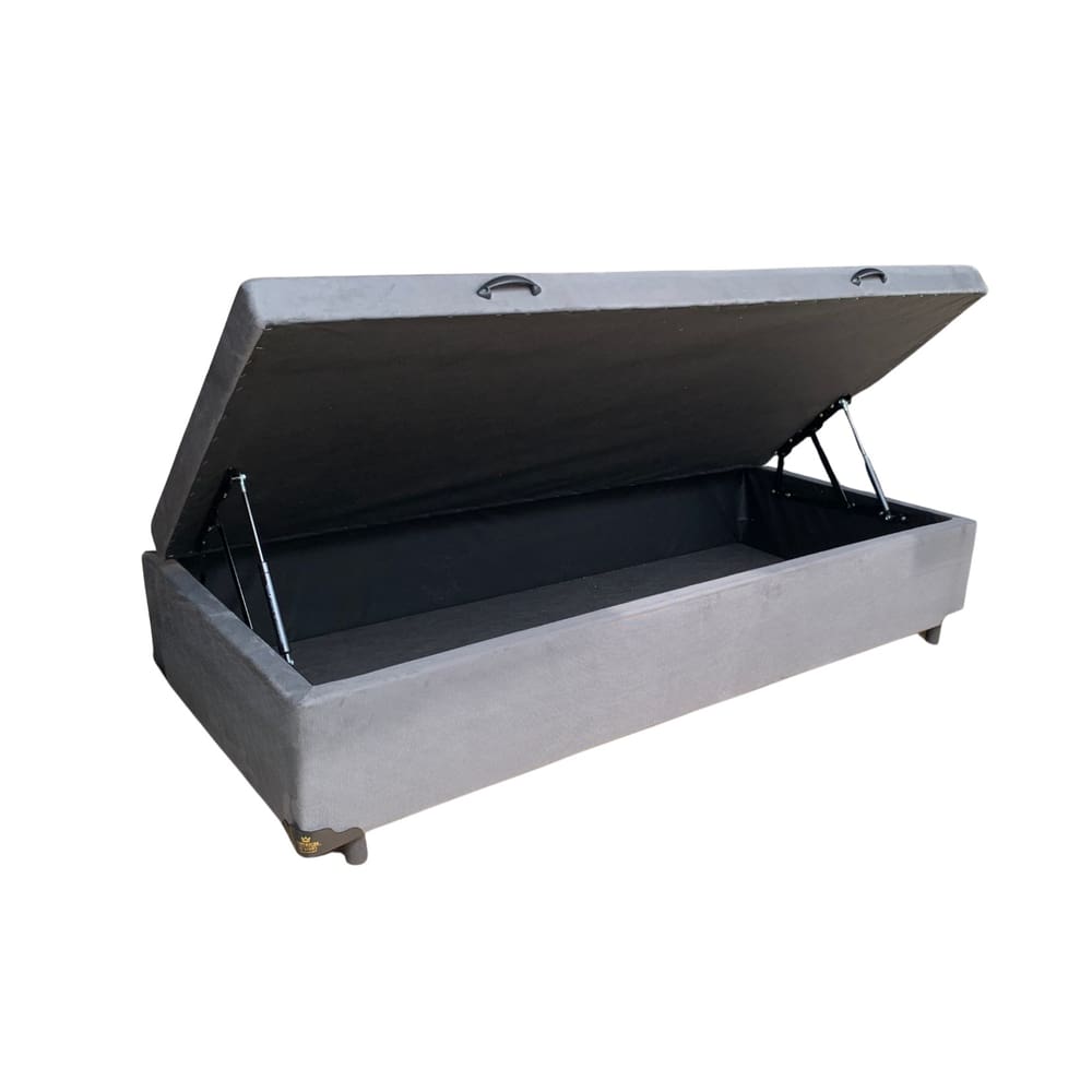 Cama Box Baú Solteiro Suede Cinza Com Pistão A Gás - Imperium do Sono